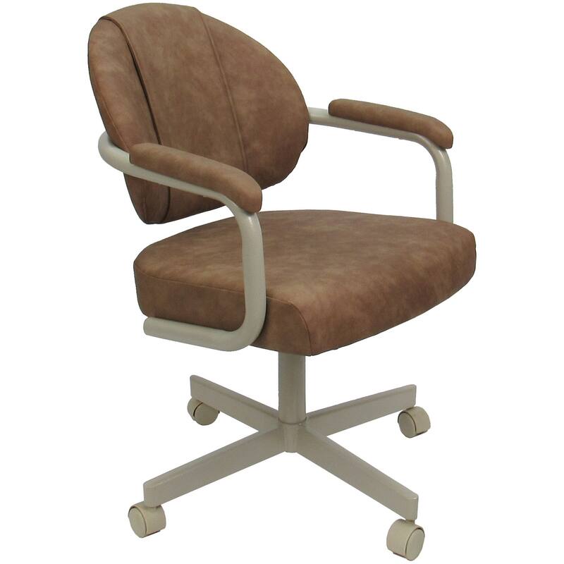 Swivel Tilt Kitchen Chair with Wheels M-70 Casters - N/A - Pecan Brown Vinyl - Beige