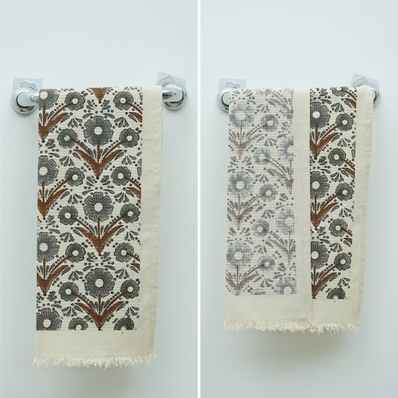 Fabdivine Honeycomb or Waffle Weave Hand Block Floral Print Hand Towel, Kitchen Gift Use