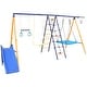 preview thumbnail 8 of 12, Roomfitters 7-in-1 Metal Swing Set, 500 lbs Capacity, Slide, 2 Swings, Climbing Net, Gym Ring & Basket, Multicolor