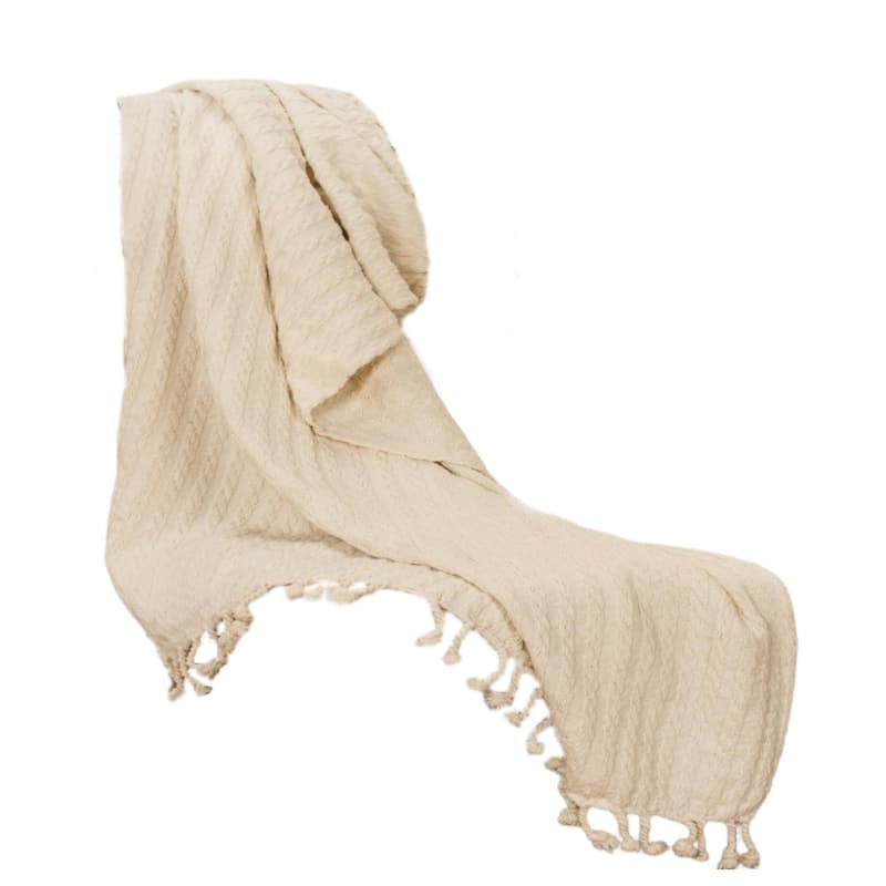 HomeRoots Ivory Knitted 100% Cotton Throw Blanket