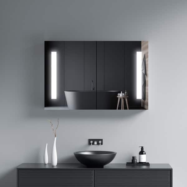 ExBrite 24 W x 30 H Light Medicine Cabinet Recessed or Surface Mount Framed Aluminum Adjustable Shelves Vanity Mirror Cabinet