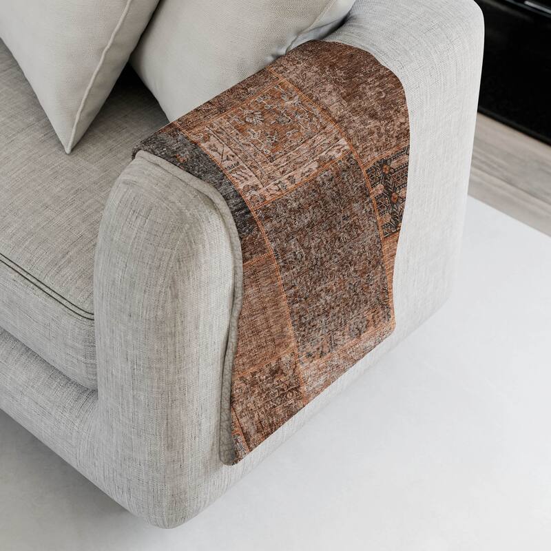 Premium Machine Washable Traditional Patchwork Sherpa Throw Blanket - Terracotta - 4'2" x 5'10"