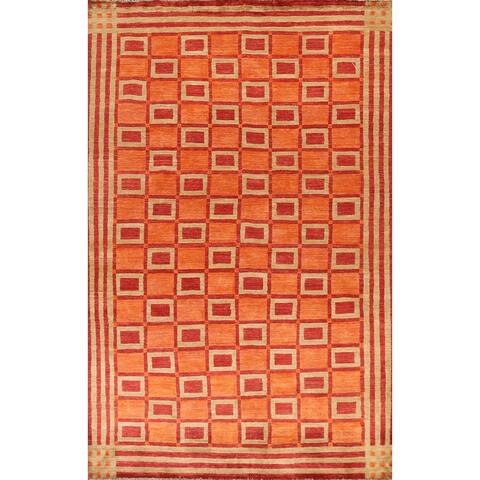Checkered Gabbeh Kashkoli Oriental Area Rug Hand-knotted Wool Carpet - 6'9" x 9'8"