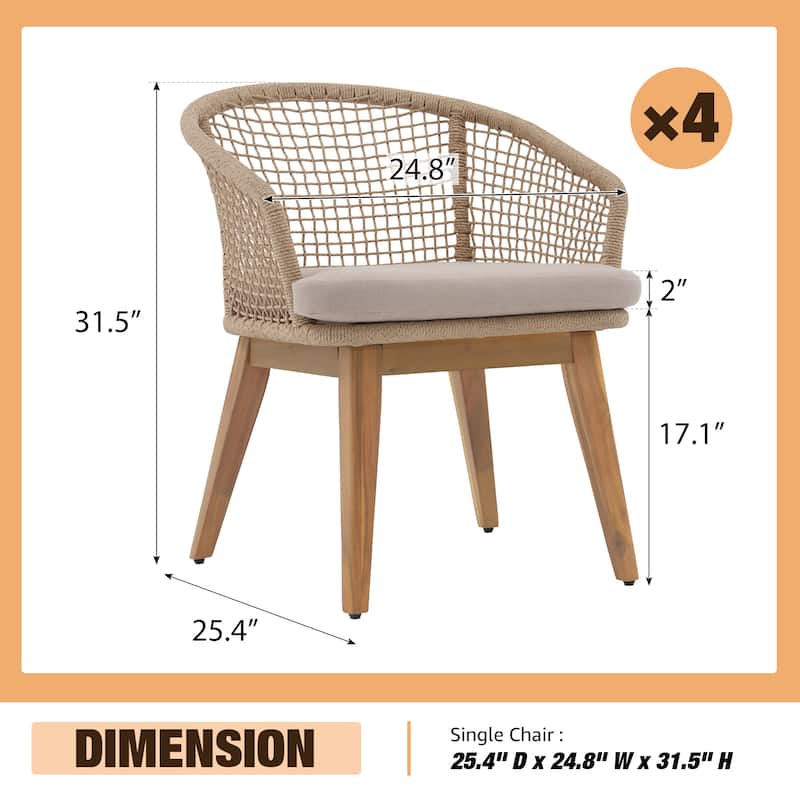 4 - Piece Woven Rope Patio Armchair Set with Cushions