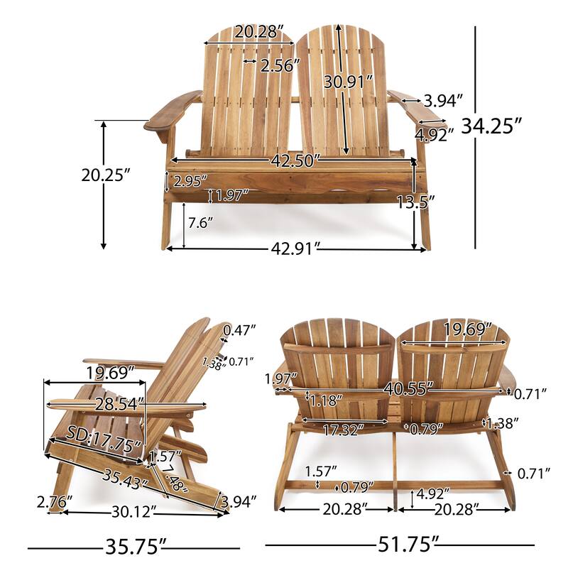 Malibu Outdoor Wood Adirondack Loveseat by Christopher Knight Home - 51.75"L x 35.75"W x 34.25" H