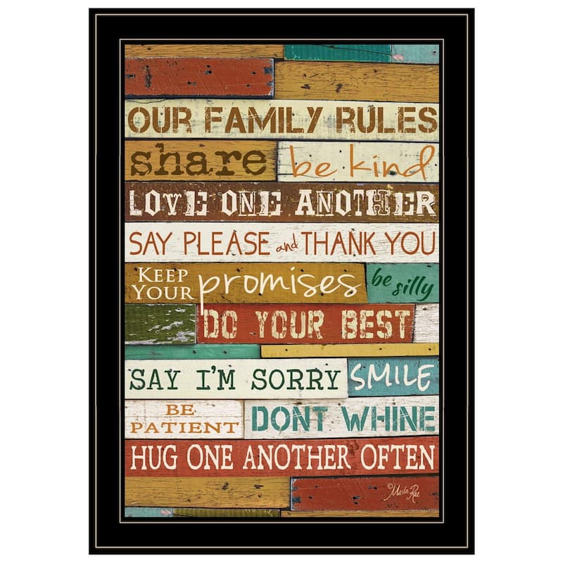 TrendyDecor4U Contemporary "Our Family Rules" Framed Print Wall Art by Marla Rae
