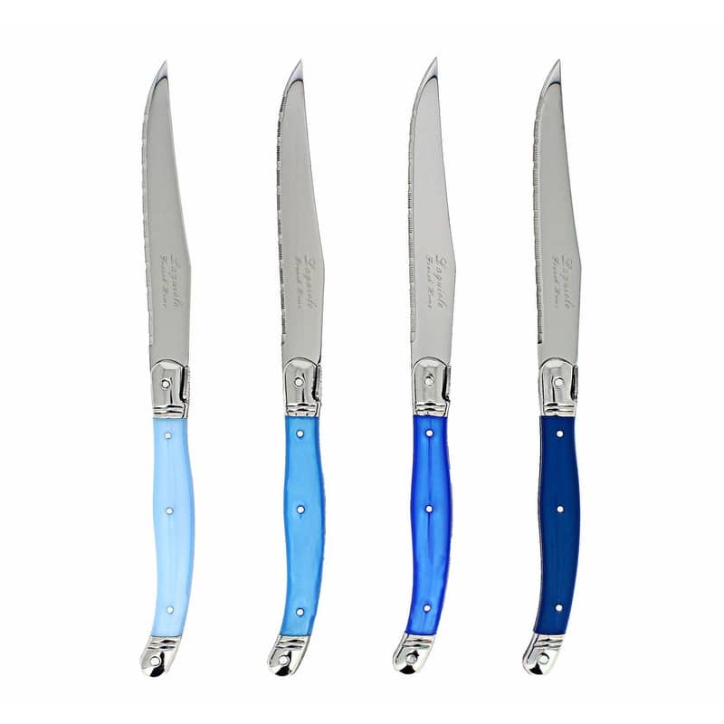 French Home Set of 4 Laguiole Steak Knives, Shades of Blue