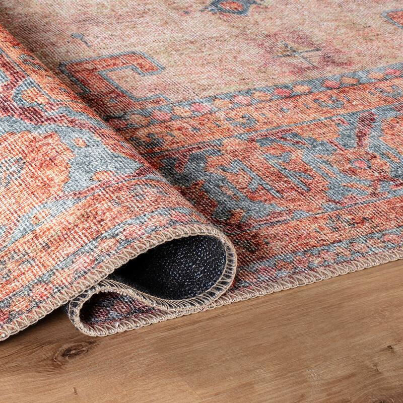 World Rug Gallery Vintage Bohemian Machine Washable Non Slip Area Rug