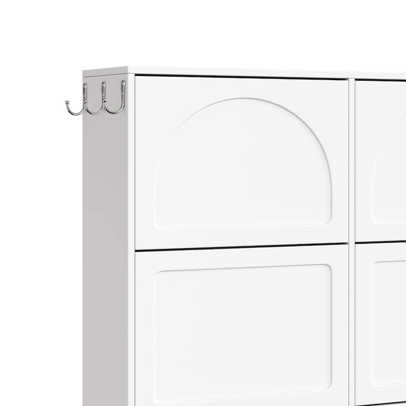 Narrow Shoe Cabinet with 6 Flip Drawers, Free-Standing Entryway Organizer, Shoe Rack with 3 Hooks & Adjustable Shelf