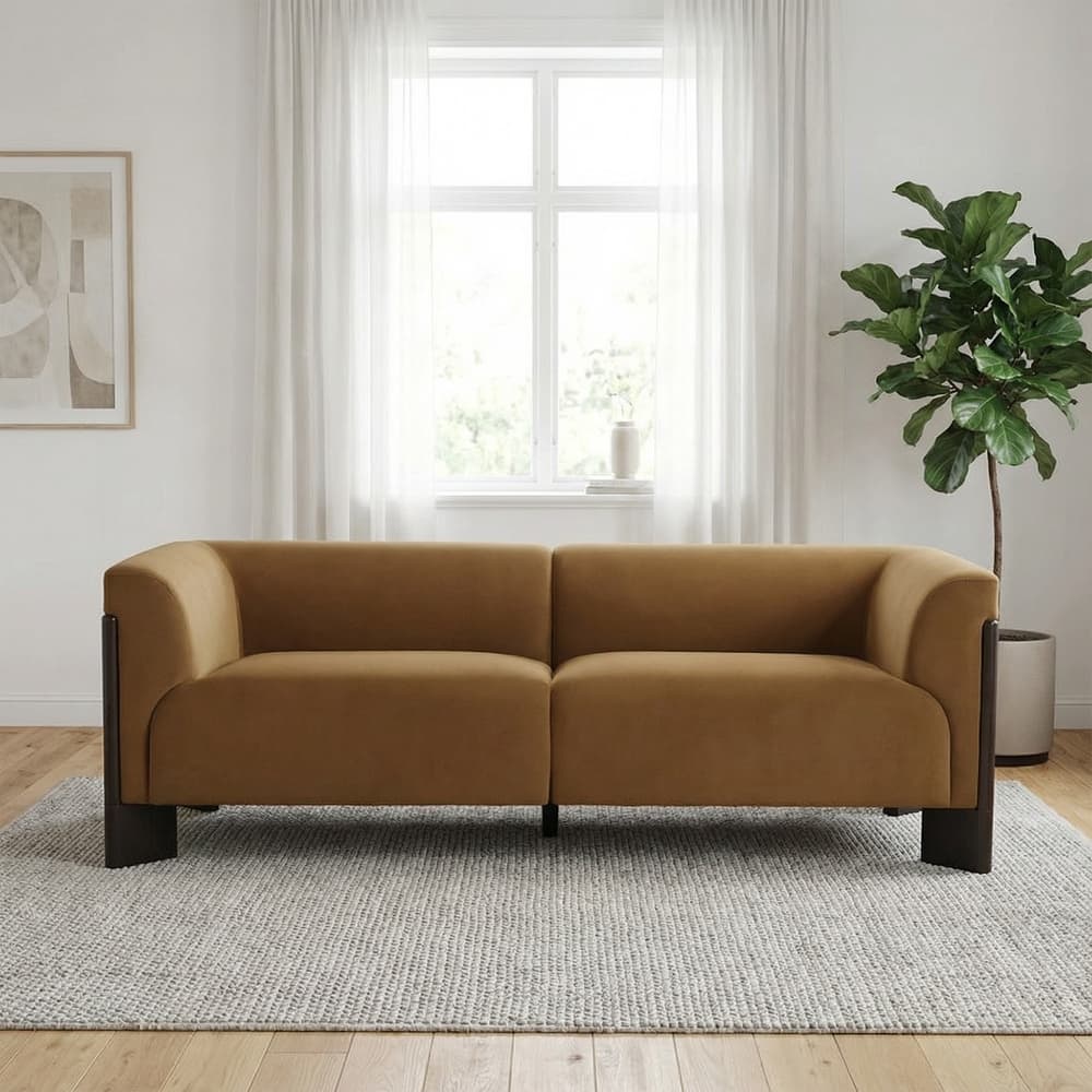 Mid-Century Tuxedo Arm Roomy Barrel Chair Oversized Loveseat Sofa