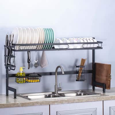 Over Sink Dish Drying Rack Drainer Shelf Holder Stainless Steel Kitchen - Large