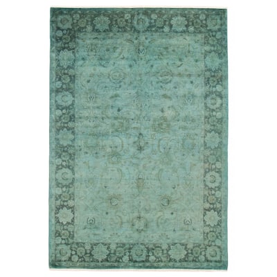 ECARPETGALLERY Hand-knotted Vibrance Cyan Wool Rug - 6'1 x 8'11