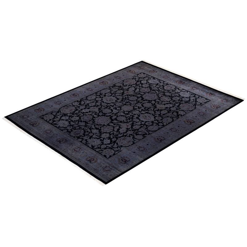 Overton Hand Knotted Wool Vintage Inspired Modern Contemporary Overdyed Gray Area Rug - 6' 2" x 8' 3"