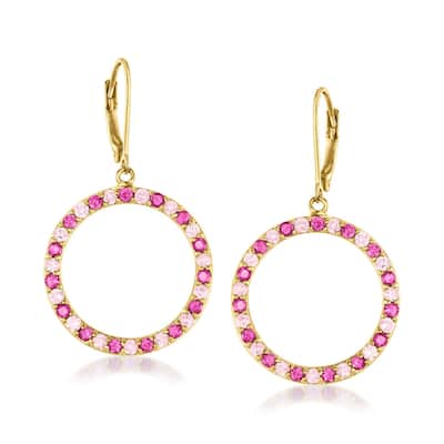 18k Yellow Gold Over Sterling Silver, Pink Sapphire and Rhodolite Garnet Gemstone Dangle And Drop Earrings