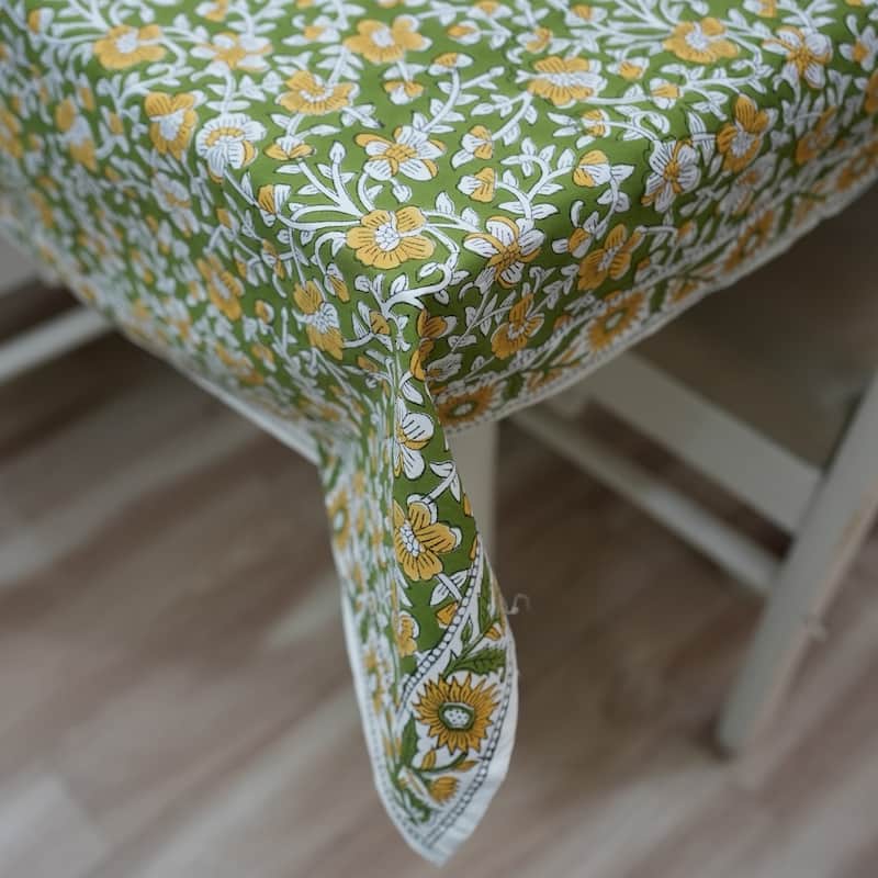 Fabdivine Handmade Block Print Cotton Brown Table Cover or Cloth Dining, Farmhouse & Kitchen Décor