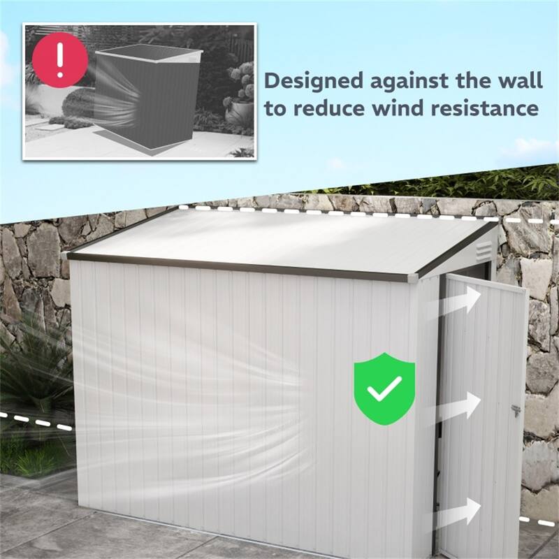 Galvanized Metal Garden Shed Outdoor Storage Lockable Door - 51.2" W x 92.5" D x 64.6" - 72.8" H