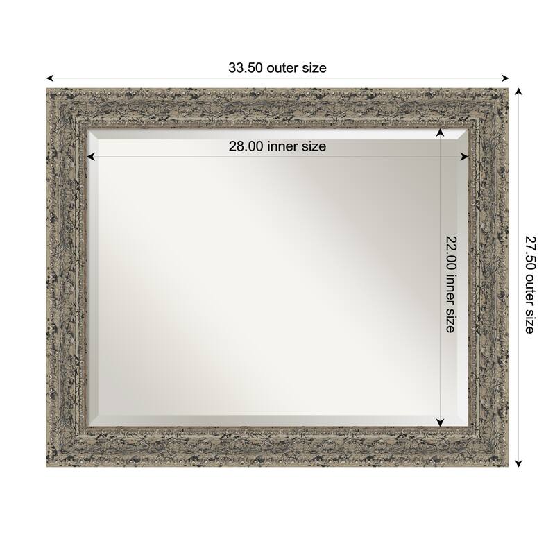 Attic Aged Beveled Wood Framed Wall Mirror - 34 x 28 in - Attic Aged Silver