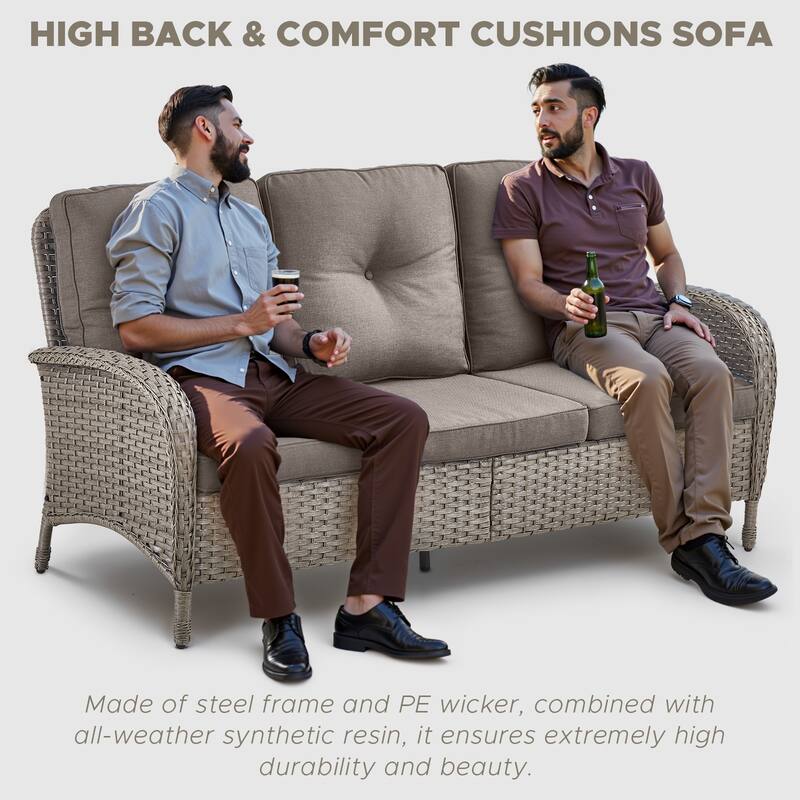 6 Pieces Patio Sofa Chairs Ottoman Black-Beige - Black