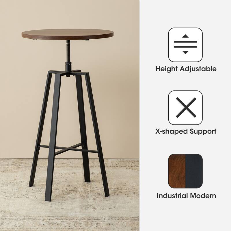 Glitzhome 3-piece Industrial Pub Set Height Adjustable Bar Table and Round Stools
