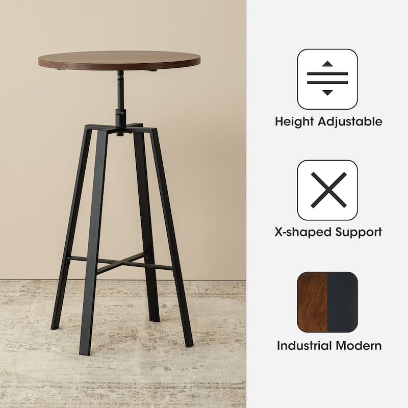 Glitzhome Industrial Modern Adjustable Bar Table Rustic Steel 3-Piece Pub Sets
