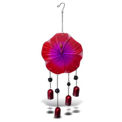 CoTa Global Red Flower Wind Chime - Handmade Glass And Metal Chime - 25.60 Inches