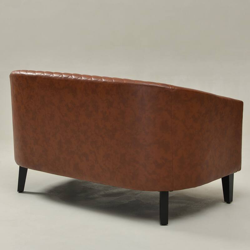 KINWELL 50"W Tufted Faux Leather Upholstered Small Loveseat Sofa