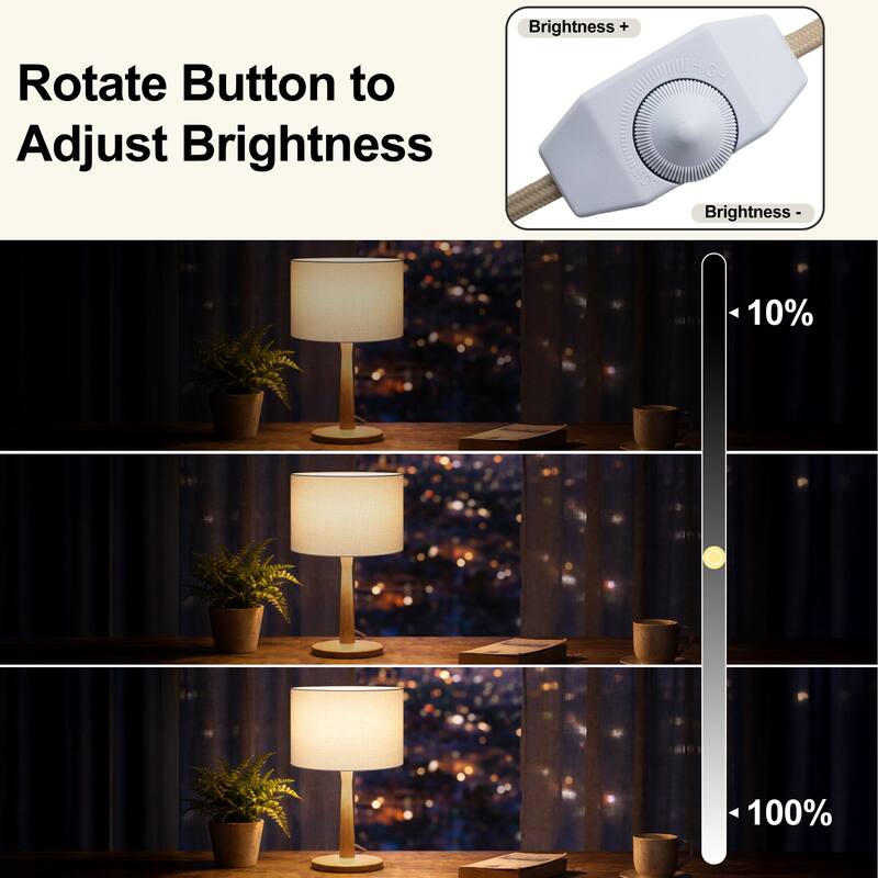 16.3 in. Modern Natural Wood Table Lamp with Linen Fabric Shade