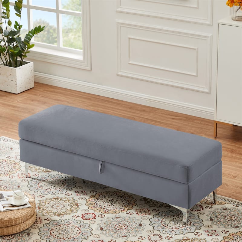 Modern Velvet Ottoman Bench, Storage Ottoman for Home