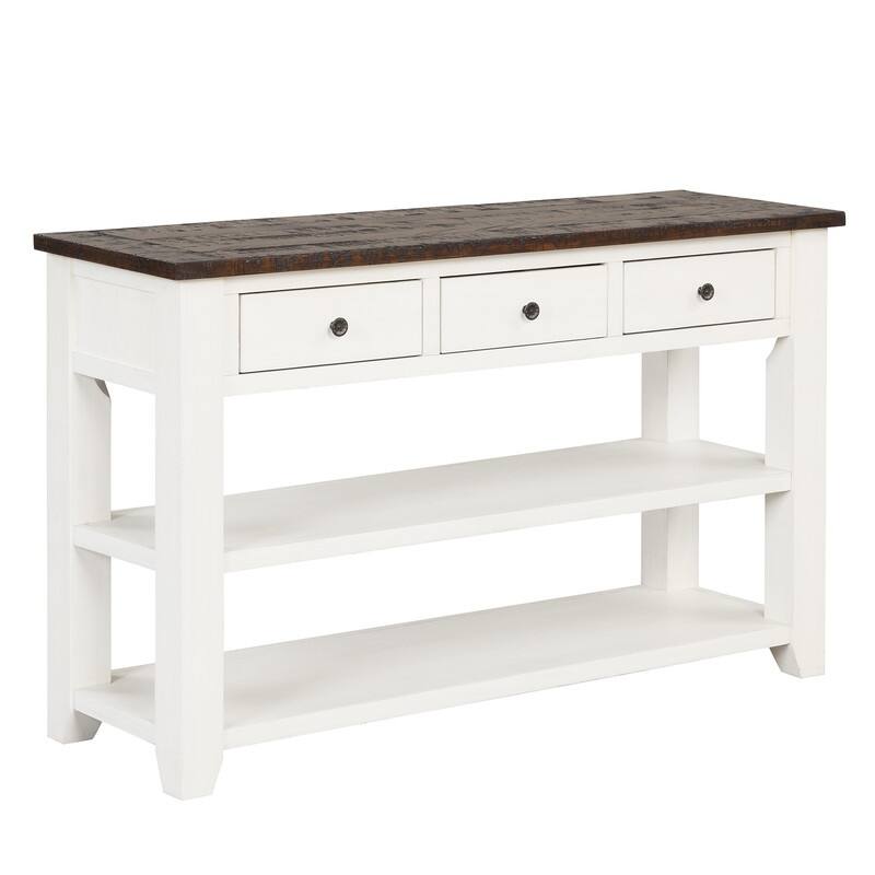 Wood Console Table with 3 Storage Drawers and 2 Shelves