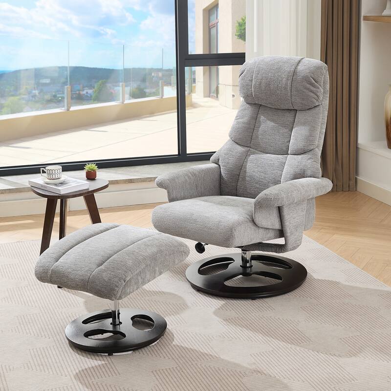 Heated Massage Armchair Chenille Fabric Seating Swivel Recliner Chair with Ottoman, Adjustable Backrest and Remote - Grey