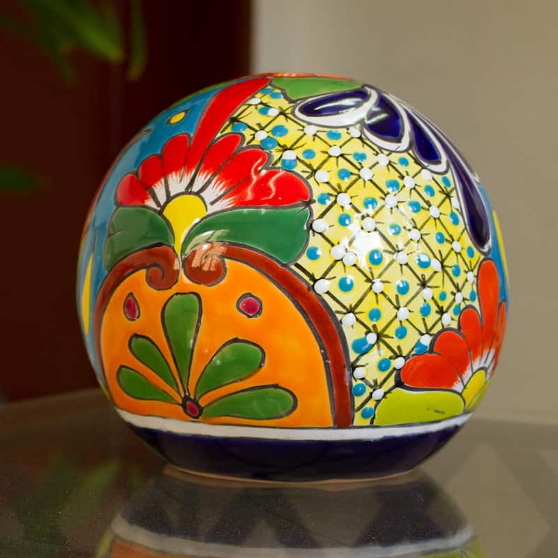 Novica Handmade Talavera Orb Ceramic Figurine