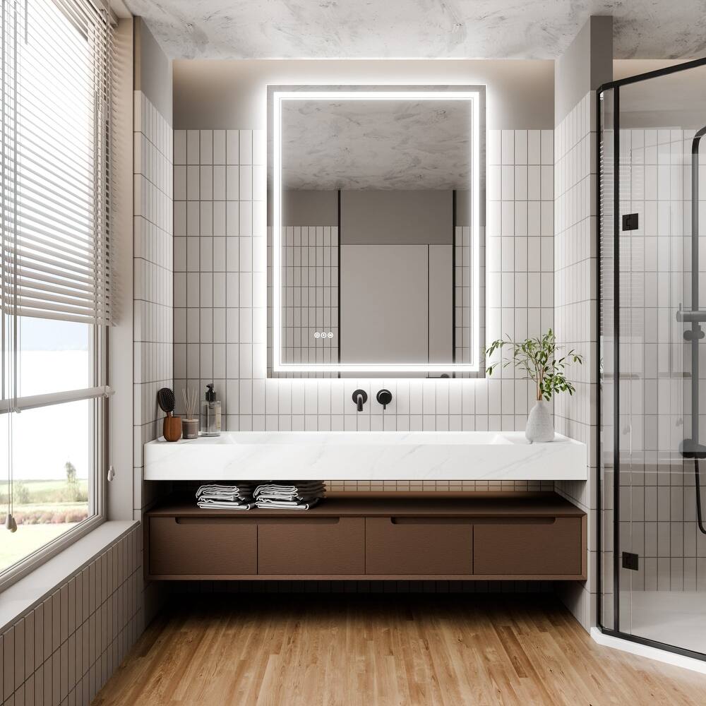 Rectangle Frameless Anti-Fog Wall Mounted LED Light Bathroom Vanity Mirror