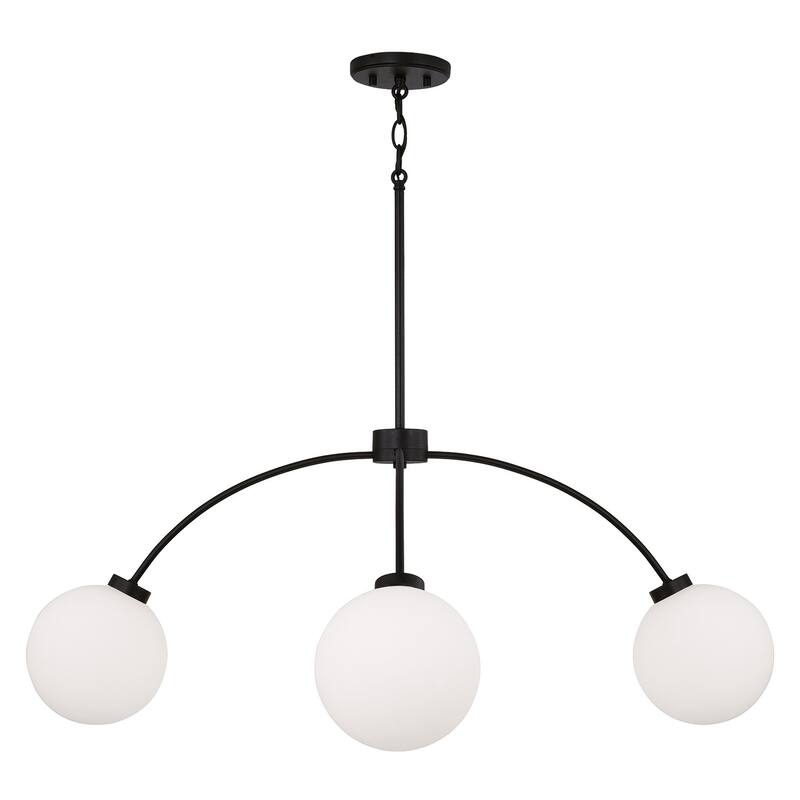 37" W x 15" H 4-Light Chandelier in Matte Black with Soft White Glass Globes - 37"W x 14.75"H