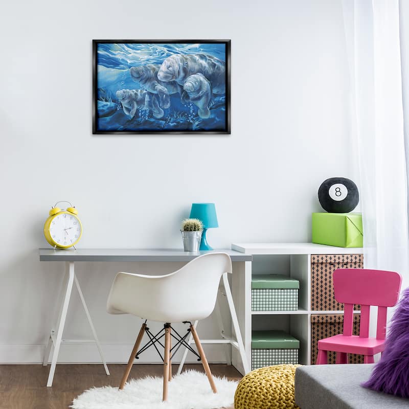 Stupell Underwater Manatee Family Framed Floater Canvas Wall Art Design By Jody Bergsma