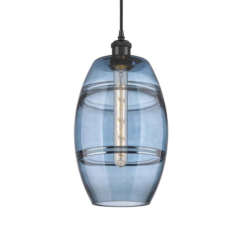 Innovations Lighting 516-1P-10-8 Vaz Pendant Vaz 8" Wide Mini Pendant - Matte Black / Princess Blue