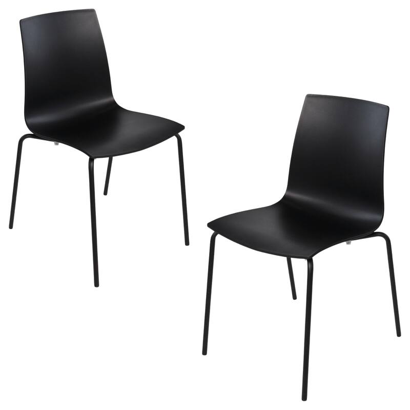 Furnish Theory Aero-S Pro Indoor/Outdoor Stackable Dining Side Chairs Polypropylene Shell & Powder-Coated Steel Legs (Set of 2) - Black Shell & Black Legs
