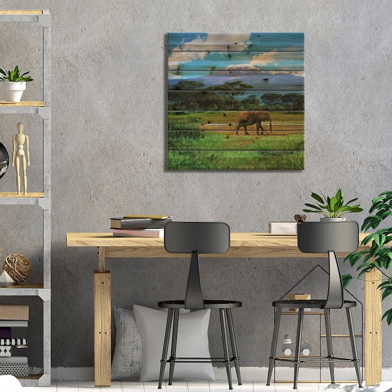 A Lone African Elephant With Mount Kilimanjaro In The Background, Amboseli National Park, Kenya Print On Wood by Miva Stock