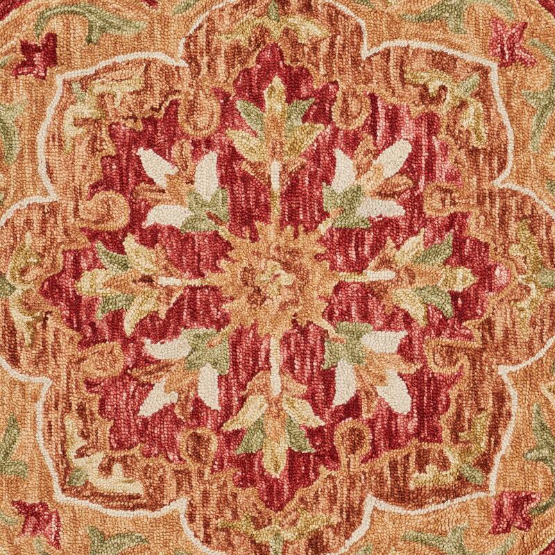 Suino Traditional Red Floral Hand-Tufted Wool Indoor Round Area Rug by Sevita