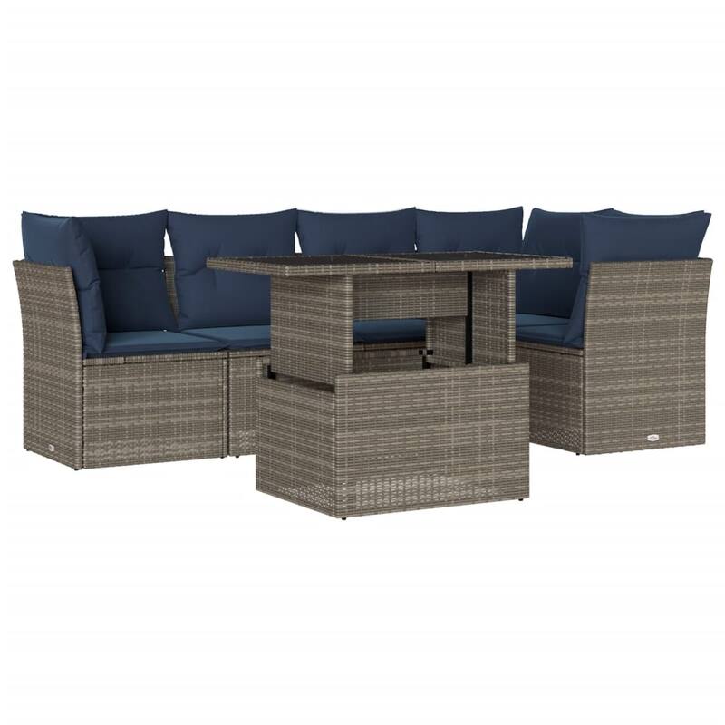vidaXL 6 Piece Patio Sofa Set with Cushions Black/Brown/Gray Poly Rattan