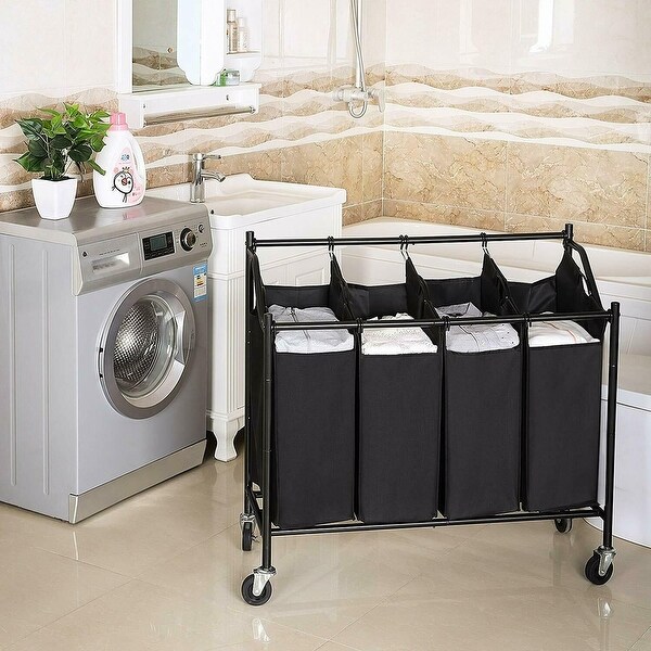Black Heavy-Duty 3&4-Bag Rolling Laundry Sorter Storage Cart with Wheels 