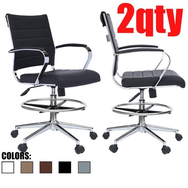 Set Of 2 Modern Designer Ergonomic Office Drafting Chair With Arms Ribbed Computer Black Overstock 27147438