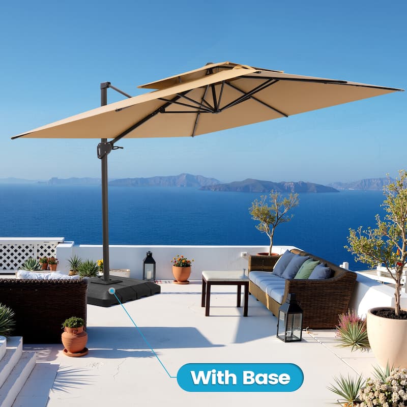 Outdoor Patio 10FT Square Cantilever Umbrella with 4-Piece Fillable Weighted Base