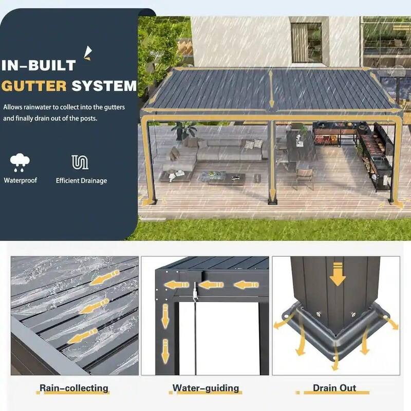 EROMMY Outdoor Louvered Pergola Gazebo with Adjustable Aluminum Rainproof Roof