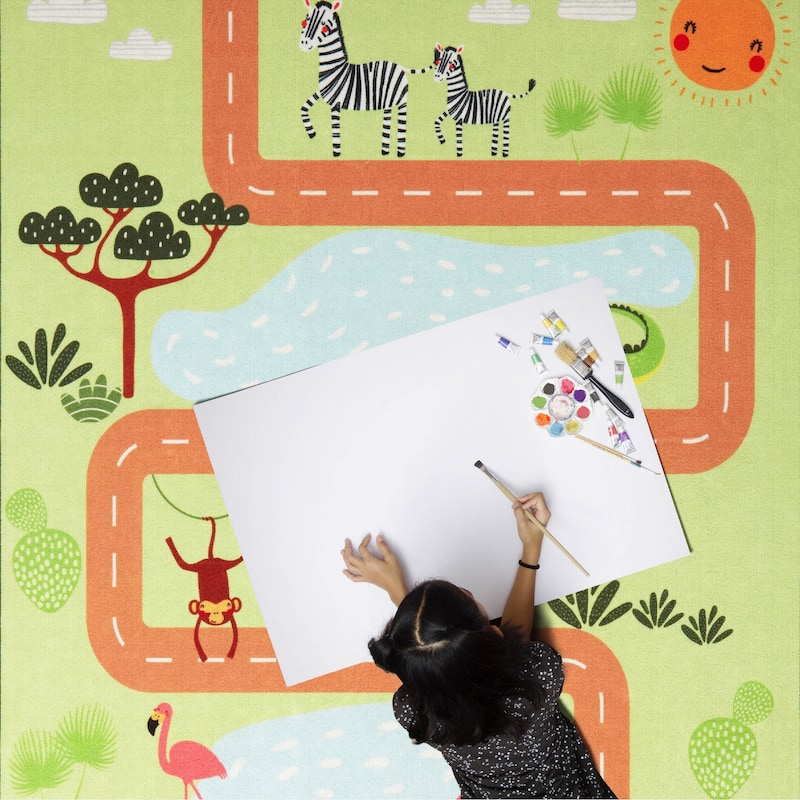 Everwash Imagine Jungle Road Kid's Washable Area Rug