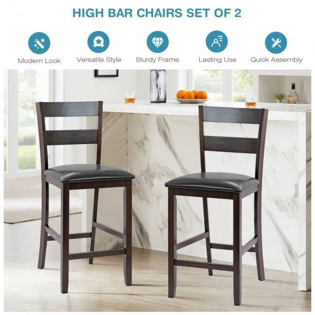 2-Pieces Upholstered Bar Stools Counter Height Chairs with PU Leather Cover - 18.5" x 16.5" x 39" (L x W x H)