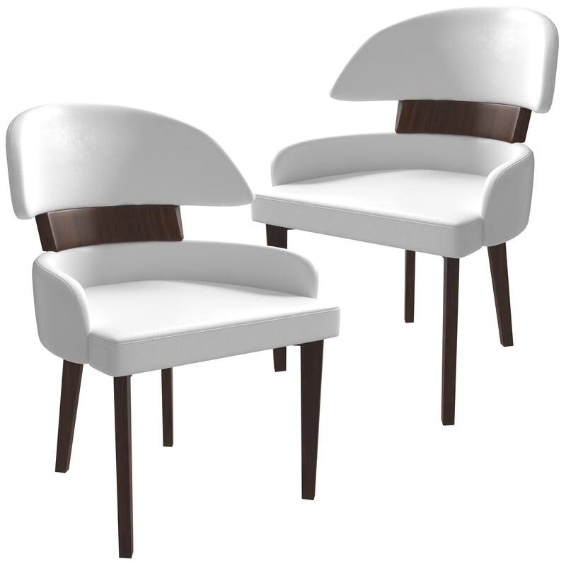 Ethos Leather Dining Chair with Rubberwood Legs Curved Back Accent Chair for Kitchen and Dining Room Set of 2 - White