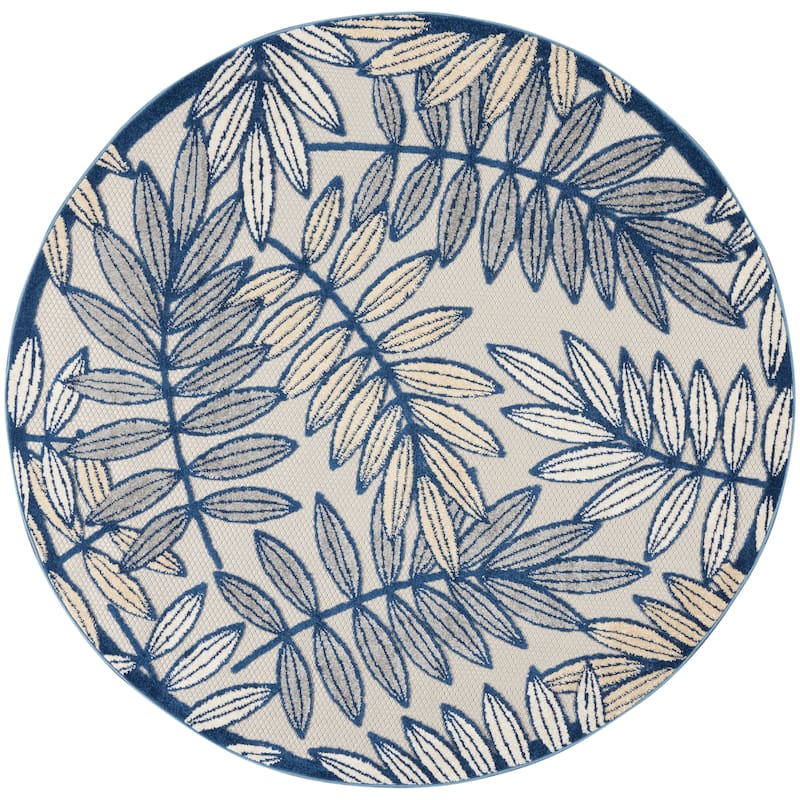 Nourison Alice Indoor/Outdoor Floral Area Rug - 5'3" x Round - Ivory/Navy
