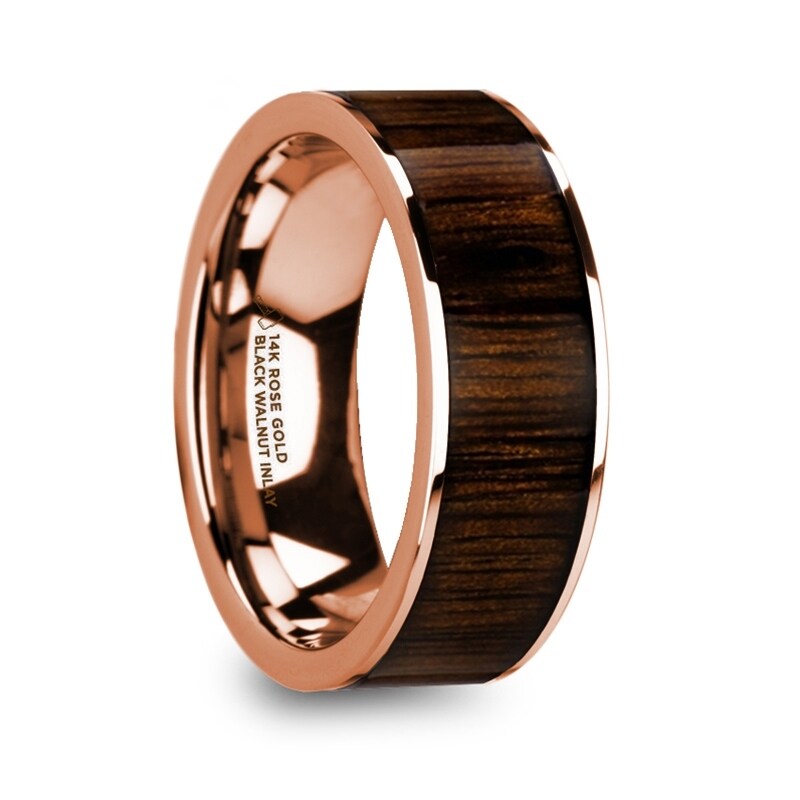 Shop Mitsos Polished 14k Rose Gold Men S Ring With Black Walnut