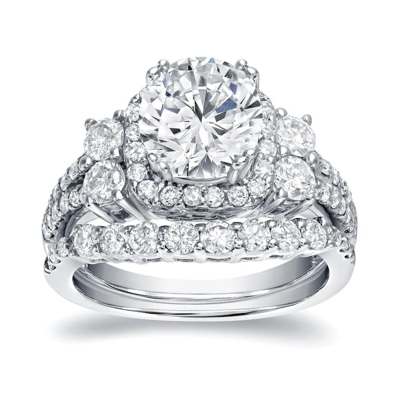 Auriya Platinum 2 1/3ctw Halo Diamond Engagement Ring Set Certified