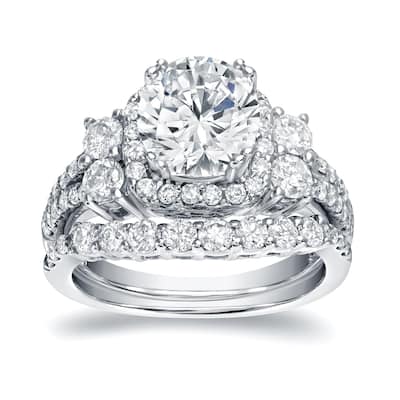 Auriya Platinum 2 1/3ctw Halo Diamond Engagement Ring Set Certified